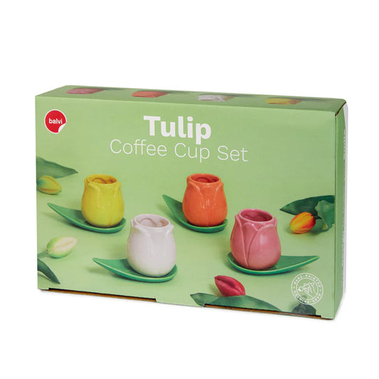 The tulip cup set shown in its green box