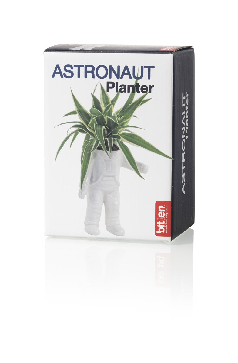 Astronauta vase, two white pieces with green plants on a white background.