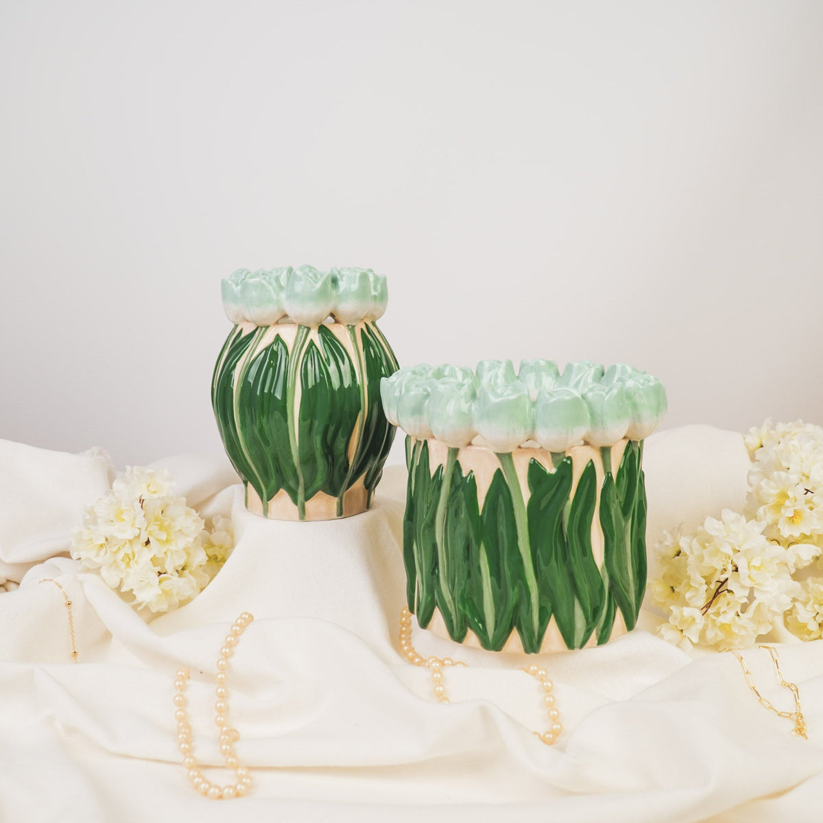 Vaso Corona di Tulipani Menta Panciuto, foto 3