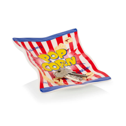 Vassoio Pop Corn a forma di sacchetto, usato come portachiavi con un mazzo di chiavi.