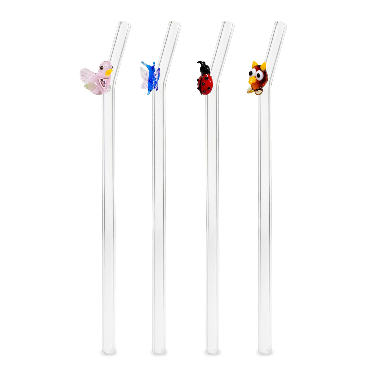 Set of 4 Glass Straws with Little Animals - Strabello Design