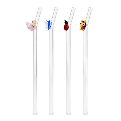 Set of 4 Glass Straws with Little Animals - Strabello Design