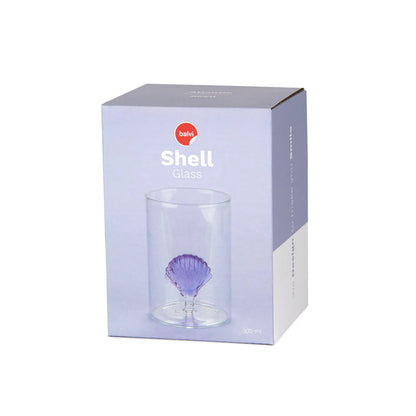 The shell glass shown in its light purple box