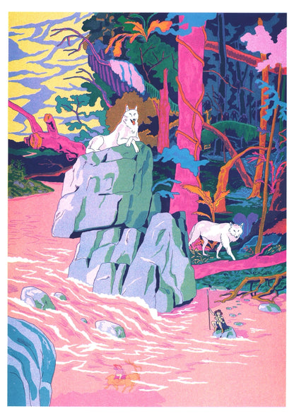 Same poster without the frame, showing a grey wolf on the rock