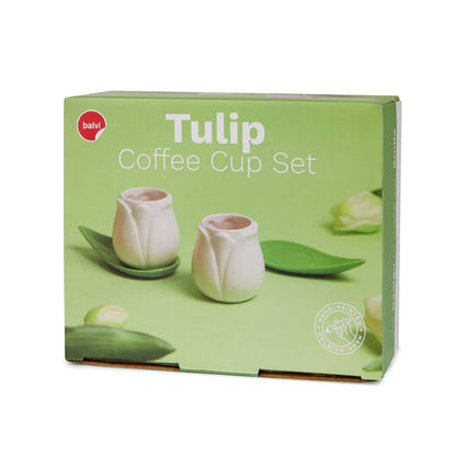 Tulip Coffee Cup Set: the green packaging box showing the white tulip cups.
