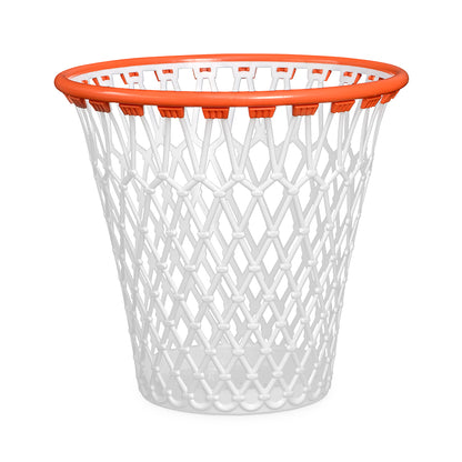 Basket Bin: the empty bin seen from the front, with the orange rim and white netting.
