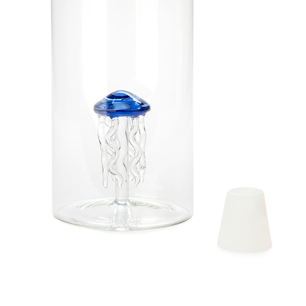 Atlantis Medusa Bottle: a close-up of the glass jellyfish inside the neck of the bottle.
