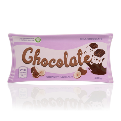 Chocolate tray in lilac shaped like a milk chocolate hazelnut bar, front view.
