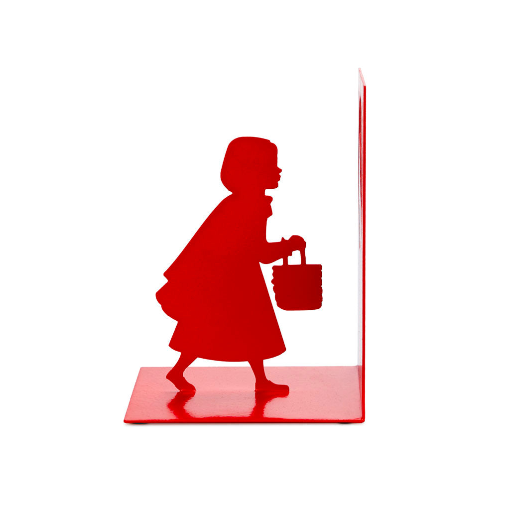 Little Red Bookend: the red silhouette seen in profile, isolated on a white background.