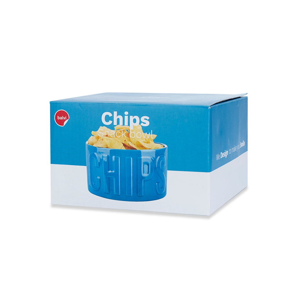 Ciotola Snack Chips, confezione azzurra e bianca con l'illustrazione della ciotola piena di patatine