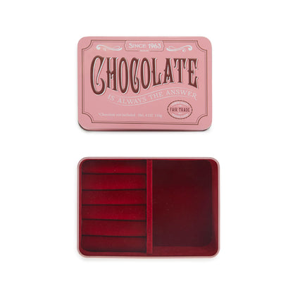 Portagioie Chocolate: la scatola vista dall'alto, col coperchio e il vassoio interno rosso.