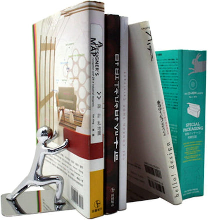 Push! bookend pushing a stack of books including one with a red cover, white background