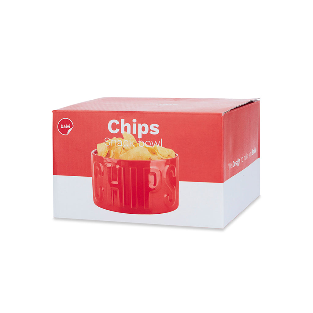 Ciotola Snack Chips, confezione rossa e bianca con l'illustrazione della ciotola piena di patatine