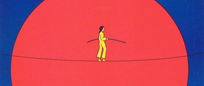 Se Potessi poster, close-up on the tightrope walker in a yellow suit against the red circle