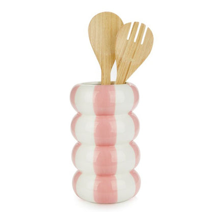 Pink and white Float Alto vase with a wooden spoon and fork, white background