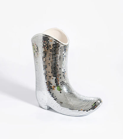 Santiago disco boot vase, empty, white interior visible through the opening