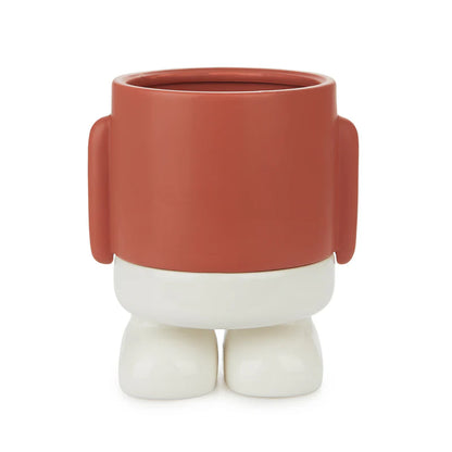 Mr. Standy flower vase in terracotta with white feet, empty, on a white background