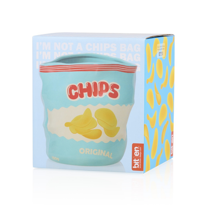 Chips vase in its box, printed with "I'm not a chips bag".