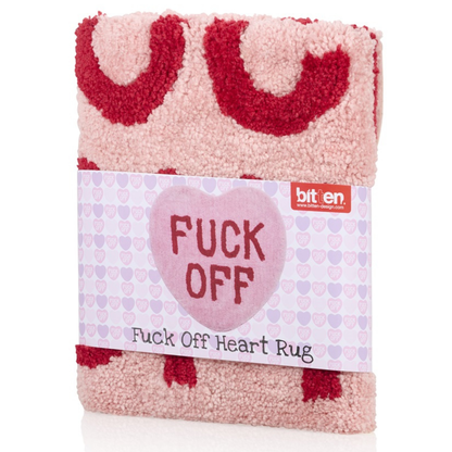The heart rug folded and labelled, ready for sale