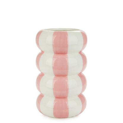 Float Alto vase in pink and white stripes, empty, on a white background
