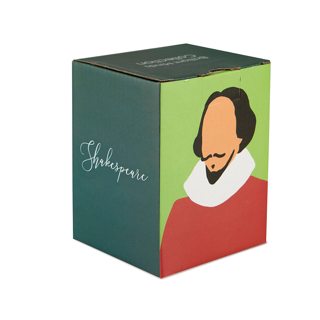 Porta matite William Shakespeare: la confezione con l'illustrazione colorata di Shakespeare.