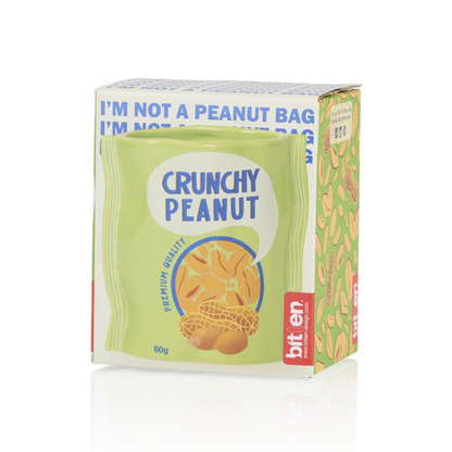 Crunchy Peanut vase in its box, printed with "I'm not a peanut bag".