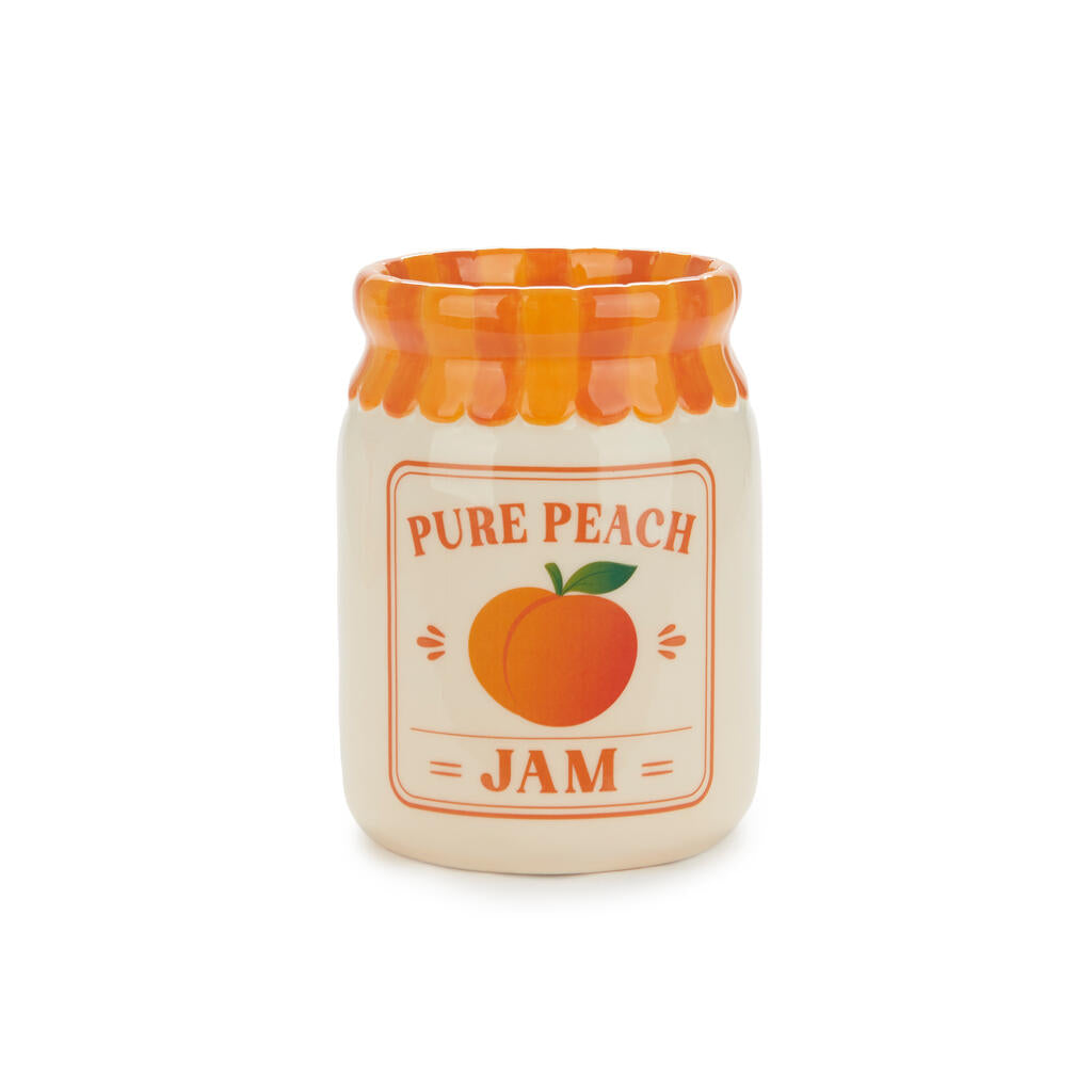 Jam vase, peach version with no flowers, on a white background