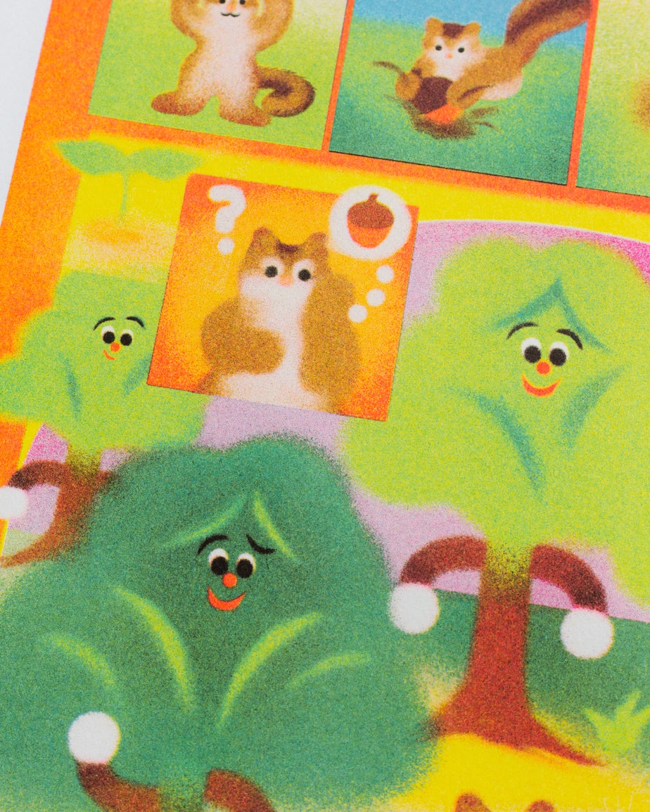 The Little Gardener poster, close-up on a squirrel with a question-mark thought bubble