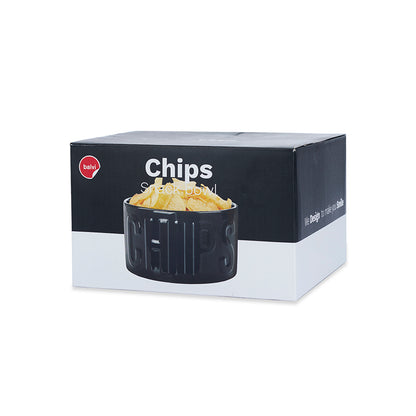 Ciotola Snack Chips, confezione nera e bianca con l'illustrazione della ciotola piena di patatine