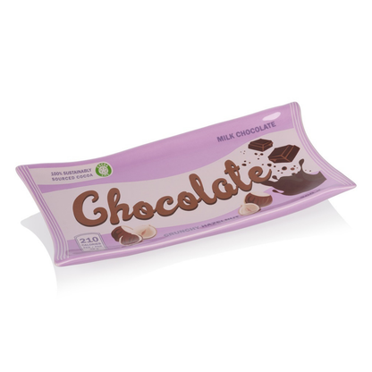 Chocolate tray in lilac shaped like a chocolate bar, seen from a slightly different angle.