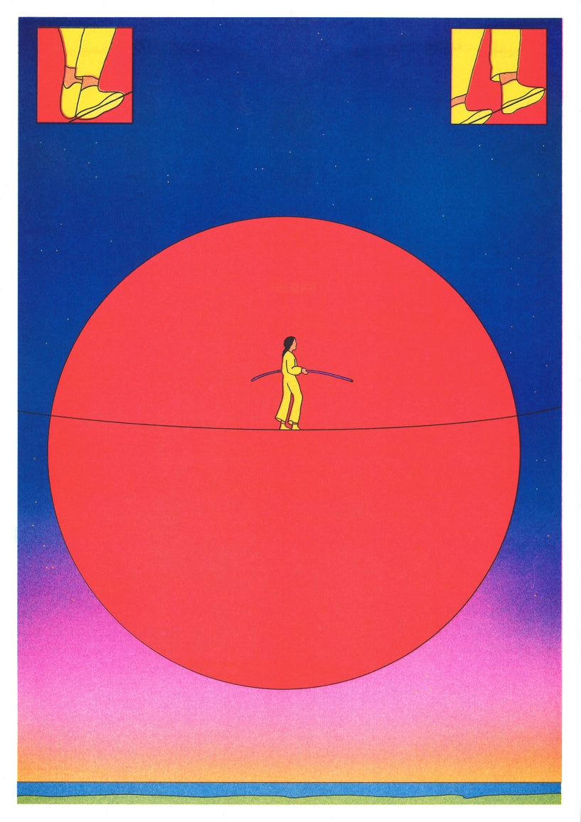 Same poster without the frame, with foot illustrations in the top corners