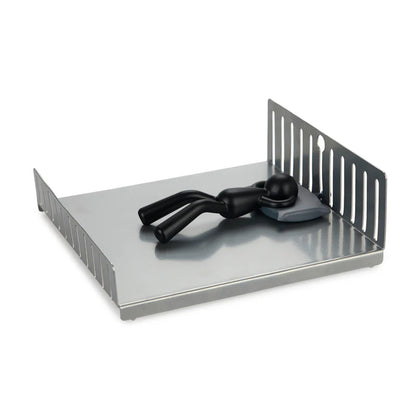 Nap napkin holder in grey, empty, with the sleeping figurine on top, on a white background.