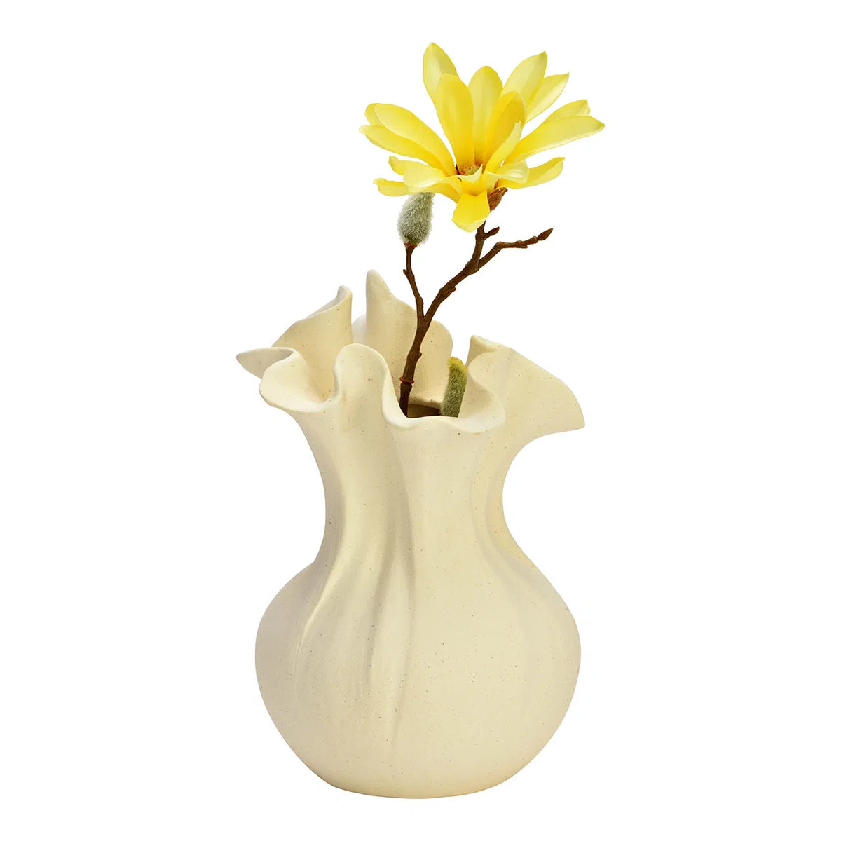 The Nuvola vase with a yellow magnolia flower rising from the opening.