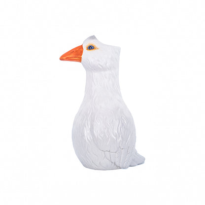 Vaso Oca: a white ceramic goose with an orange beak, shown empty on a white background.