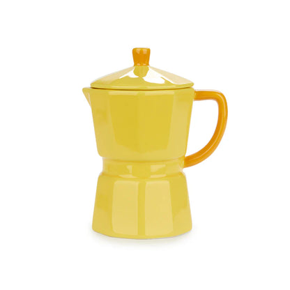 Yellow Moka Cup shaped like an espresso coffee maker, on a white background