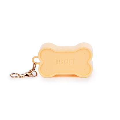 Peach Biscuit dog waste bag holder, with BISCUIT embossed on the front