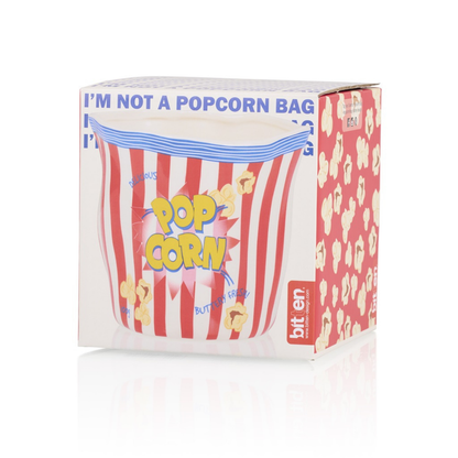 Pop Corn container vase in its box, printed with "I'm not a popcorn bag".