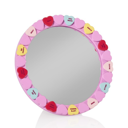 Candy Heart mirror, the same colourful candy-heart frame, front view on a white background.