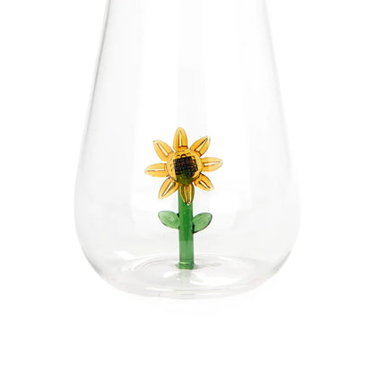 Botanical Sunflower 1L bottle, close-up of the yellow glass flower at the base