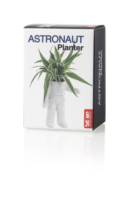 Astronauta vase, two white pieces with green plants on a white background.