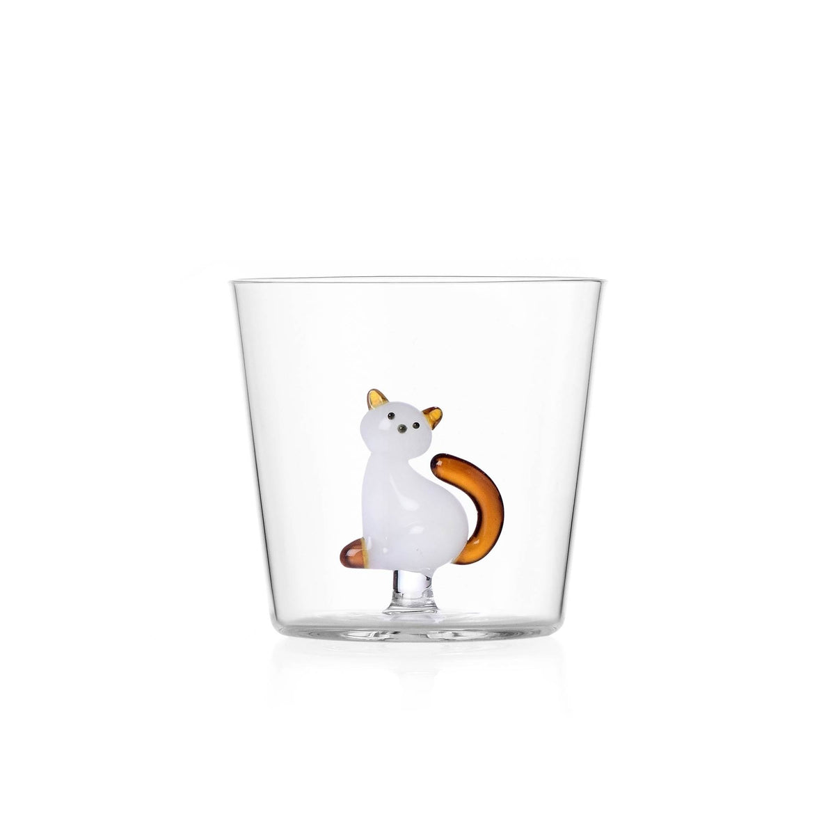 White Cat Glass with Amber Tail - Strabello Design