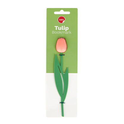 Tulip Bookmark packaging with the pink flower and green stem printed on the card.