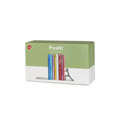 The pushing-figure bookend shown in its green box