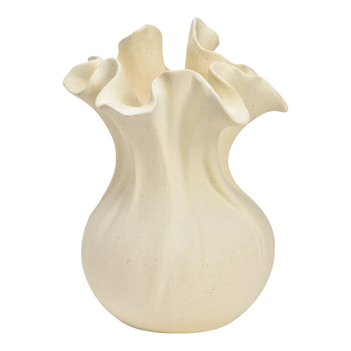 Vaso Nuvola: an ivory-coloured vase with a ruffled, flower-like rim, shown empty.