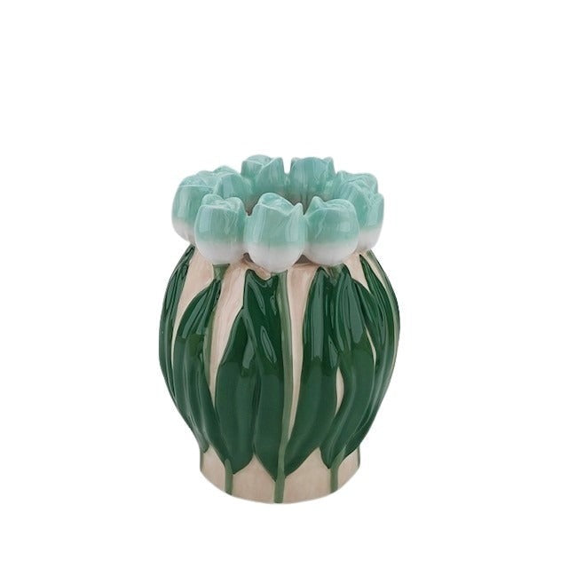 Round Mint Tulip Crown Vase - Strabello Design