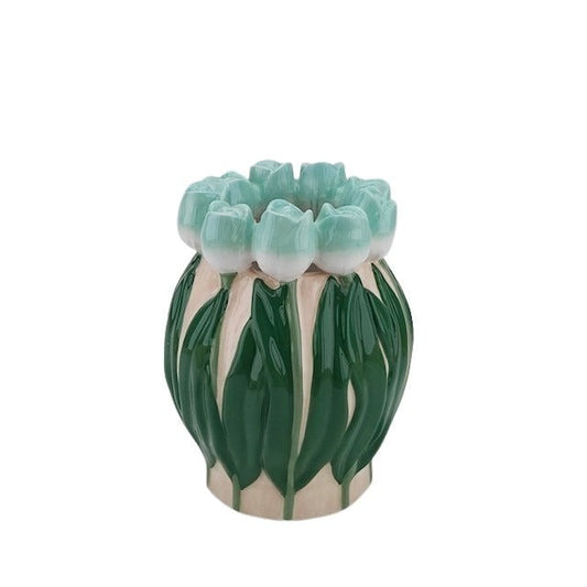 Round Mint Tulip Crown Vase - Strabello Design