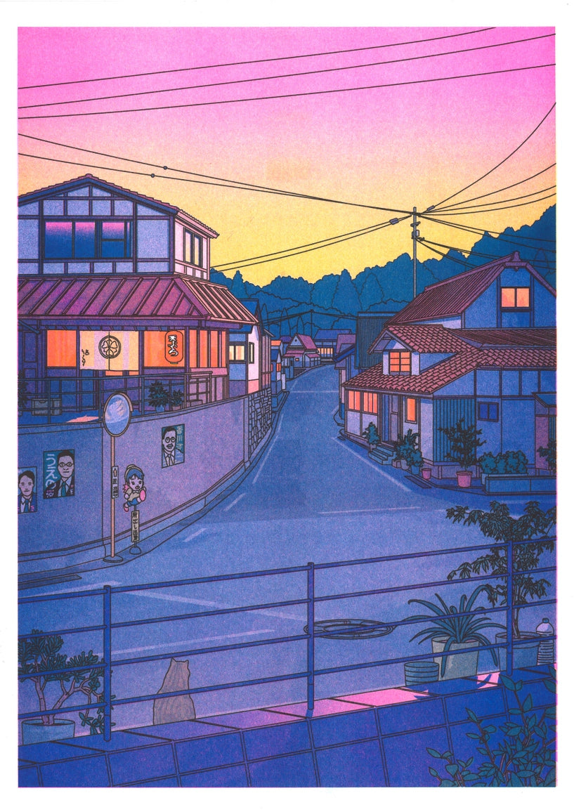 Same poster without the frame, showing the lit-up houses along the street