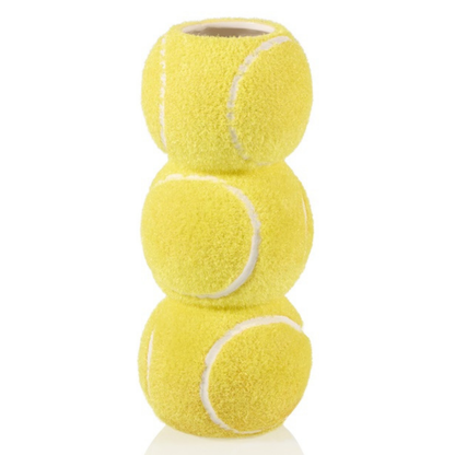 Ace Tennis Ball vase: three yellow balls stacked to form an empty vase.