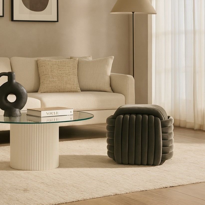 Dark Grey Ribbed Square Pouf, photo 2