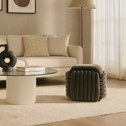 Dark Grey Ribbed Square Pouf, photo 2
